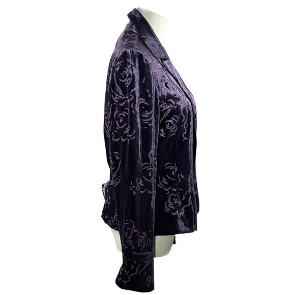 Jones New York Purple Velvet Burnout Blazer | Rose Floral Pattern | Size 4 - Picture 8 of 15